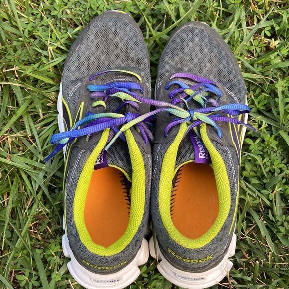 Reebok Women's Sneakers - Gray with Purple and Yellow Accents - Picture 4 of 8